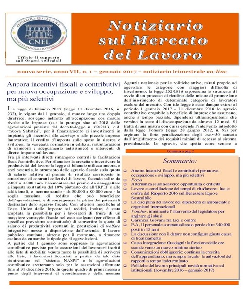 notiziario mercato lavoro gennaio 2017